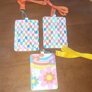 Colorful Patterned Lanyard ID Holders - Set of 3. Mosaic Square. Floral. Cute.